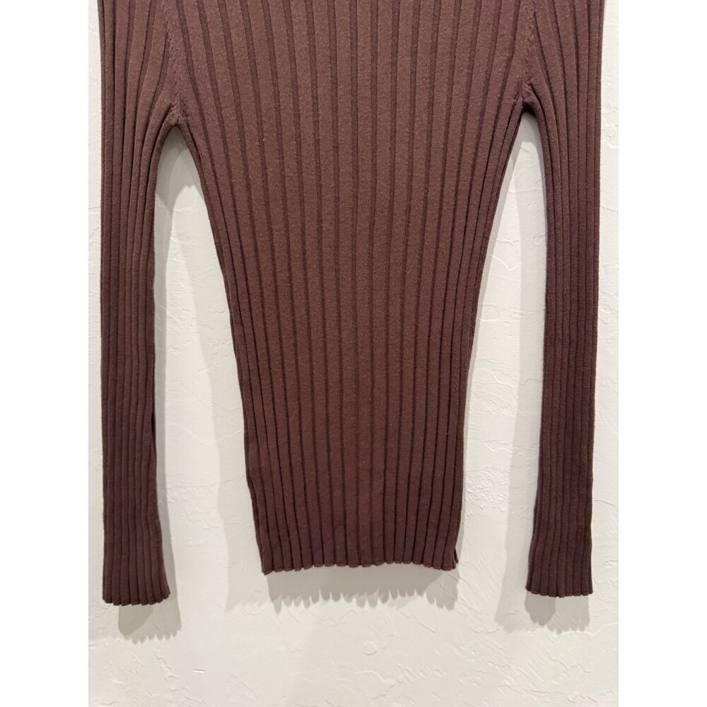 Open Edit Ribbed Button-Up Cardigan Chocolate Brown Size XXS - Picture 8 of 10